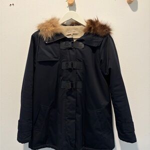 Maje Women's Navy Fur-Trimmed hood parka 36 EU